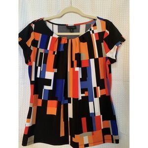 Worthington Multicolor Geometric Short-Sleeved Blouse Women's‎ Petite Large